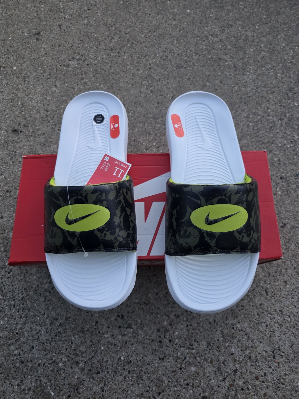 Nike White & Neon Green Slide Sandals Women 11
